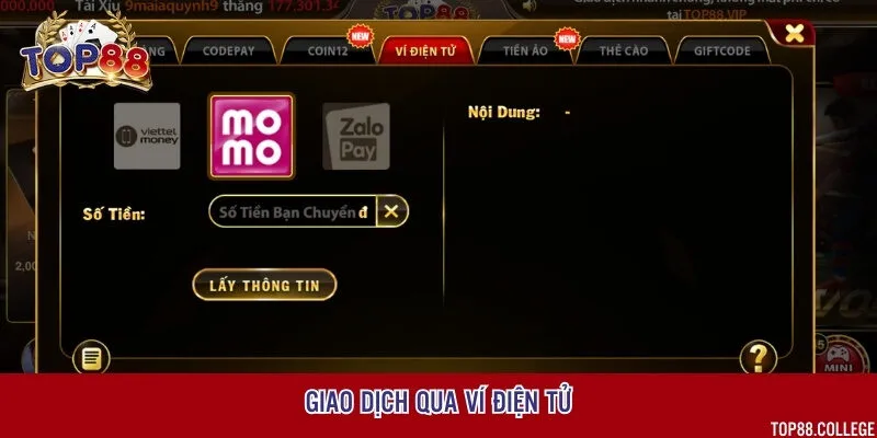 Cổng game hỗ trợ nạp tiền qua hầu hết các loại ví điện tử phổ thông ở Việt Nam