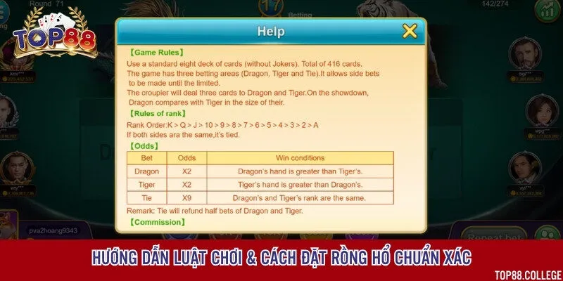 Người tham gia Rồng Hổ cần đặt cược vào 1 trong 3 cửa Rồng - Hổ - Hòa